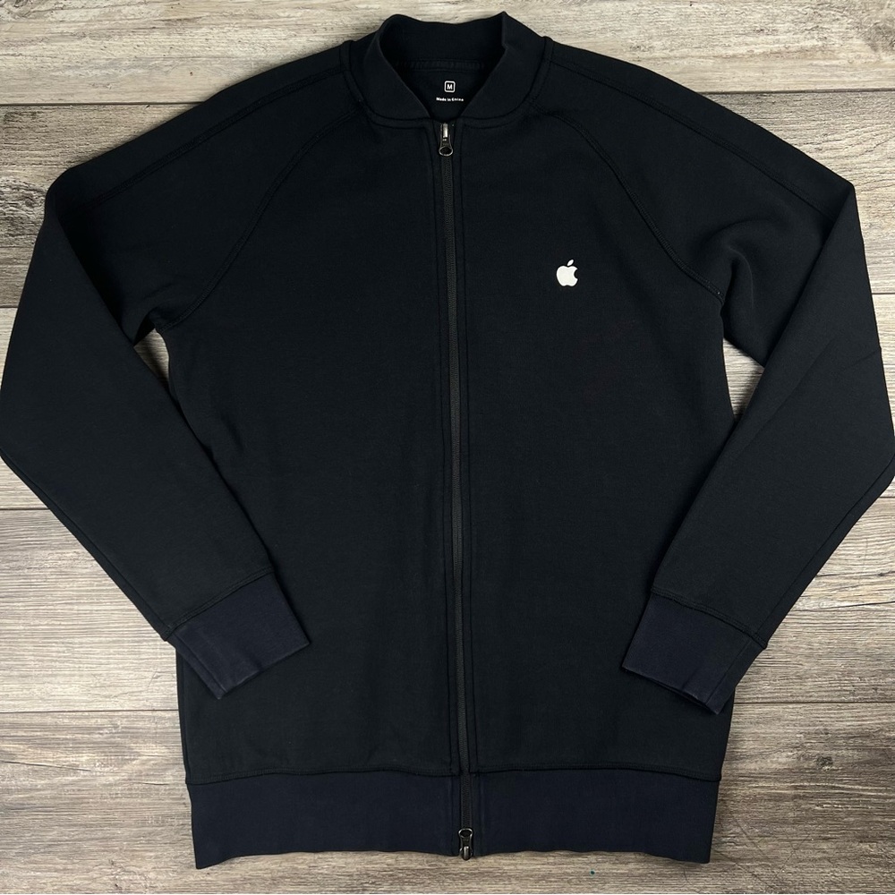Apple Employee Mens Black Jacket Medium Logo Embroidered Sweatshirt Zip Uniform